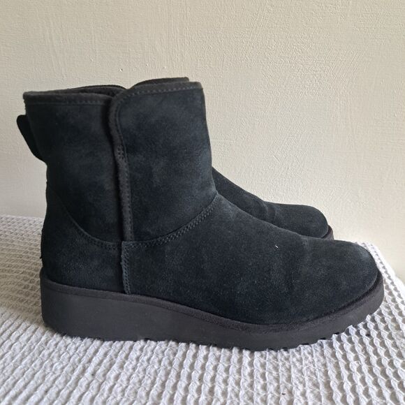 UGG Kristin Black Suede Wedge Boots Women's 8.5 Shearling Fur Lined, Cozy Style
